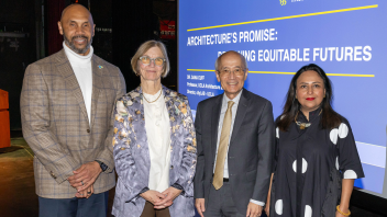 EVCP Darnell Hunt, Professor Dana Cuff,VC for ORCA Roger Wakimoto, and Professor Ananya Roy at 135th FRL event.png