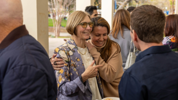 Professor Dana Cuff with guest at 135th Faculty Research Lecture